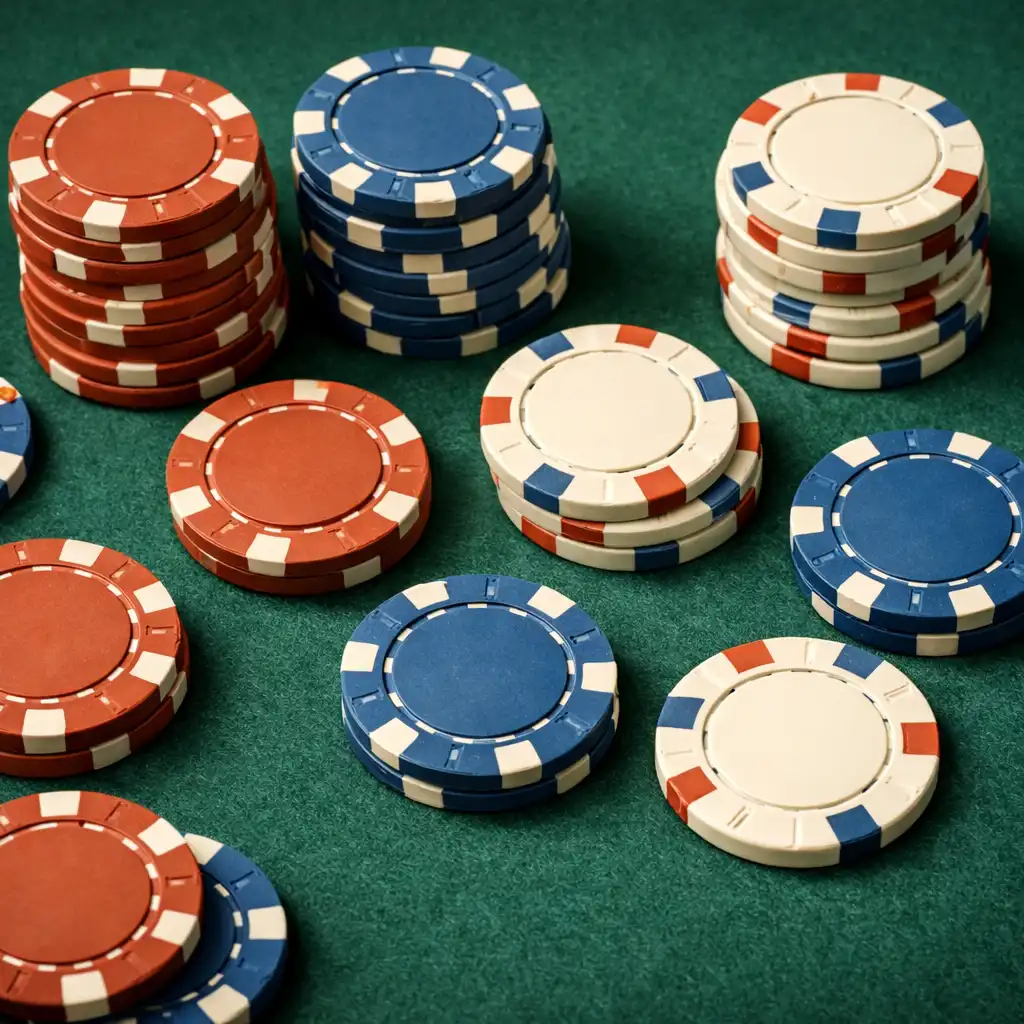 Close-up of poker chips stacked on a poker table